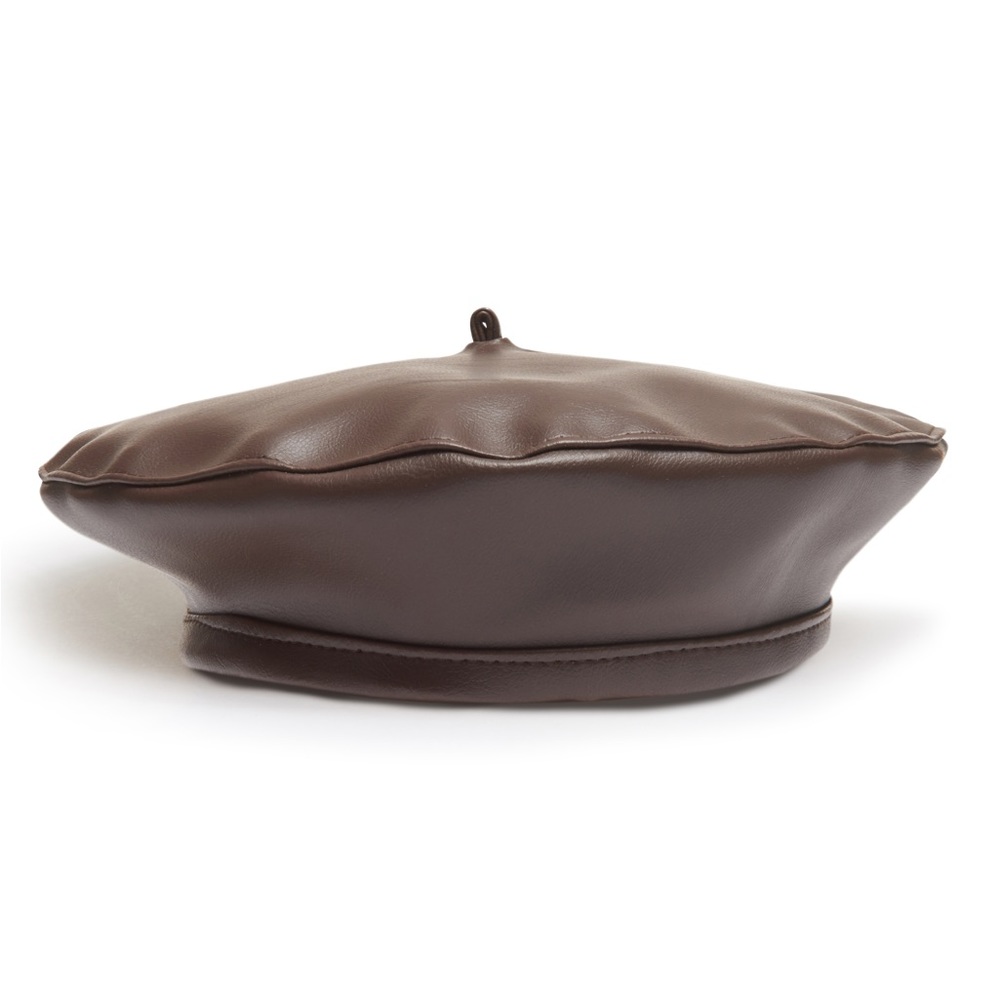 Brown Faux Leather Beret